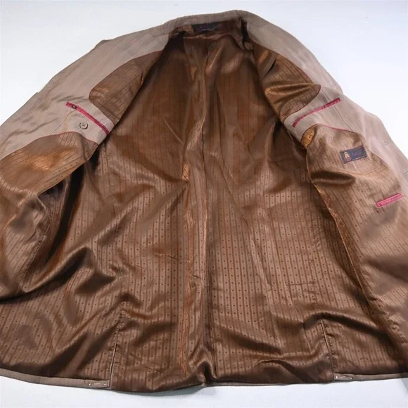 Pallini 52L 44x28 Brown Striped Boxy Baggy Mens Jacket Pants Suit
